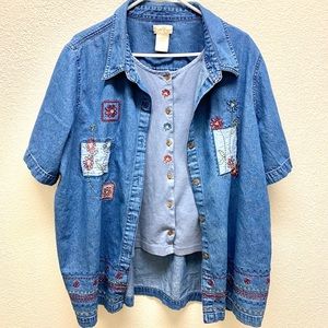 Bobbie Brooks Chambray Top with Embroidered Flower